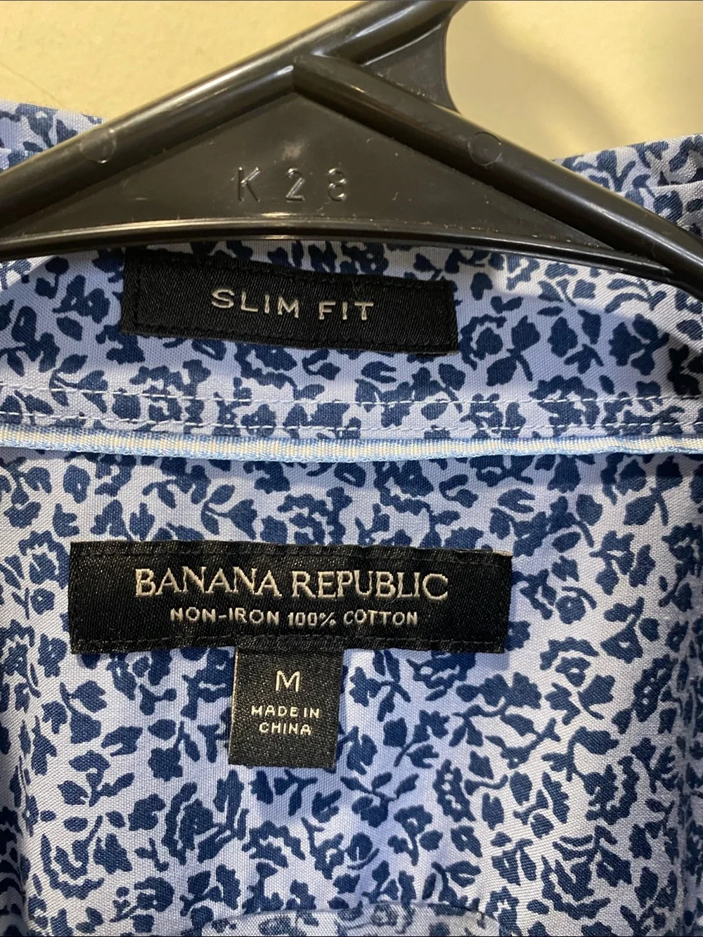 Banana Republic Blue Micro-Floral 100% Cotton Print Slim Fit Men's Dress Shirt M